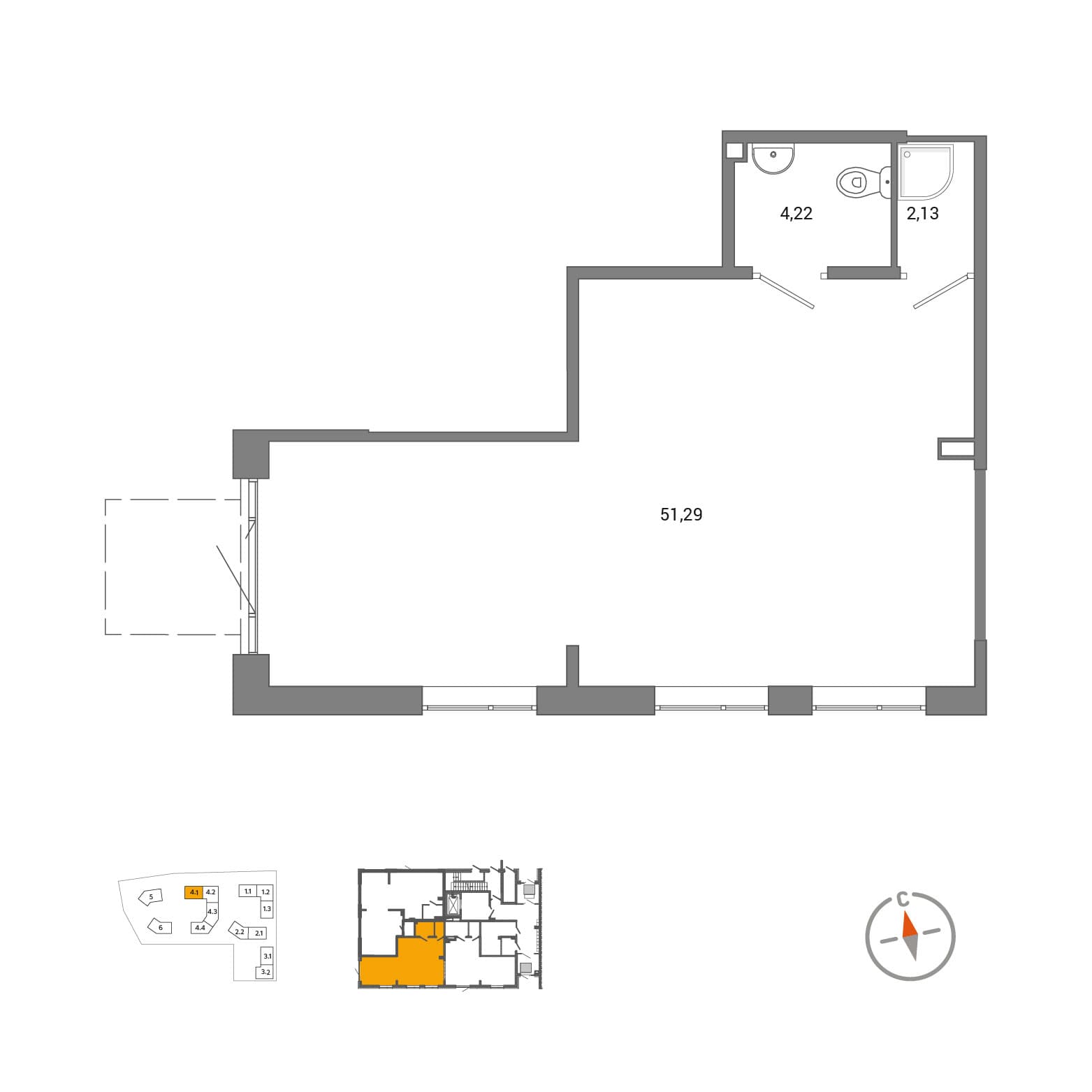 Янино гл. - 57.7 м²