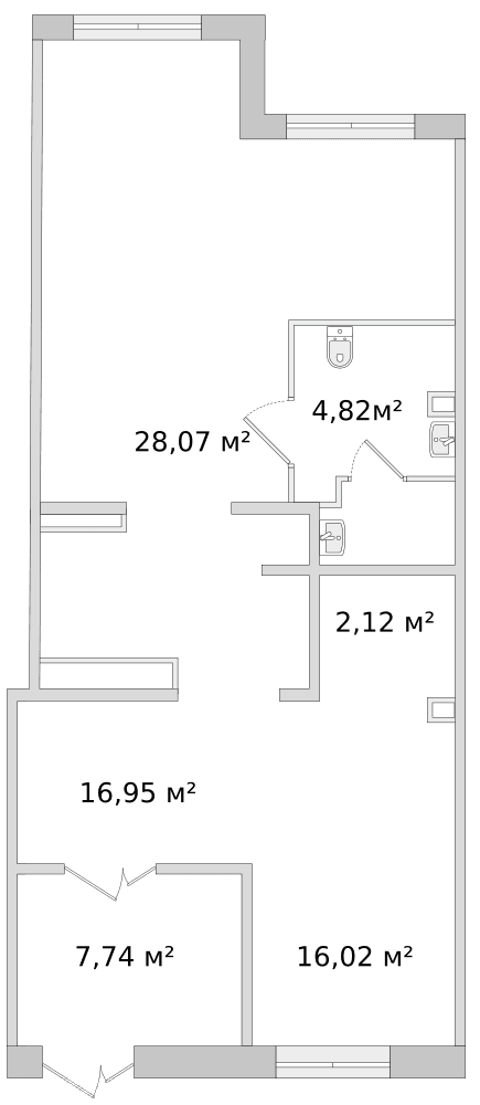 Санкт-Петербург, ул. Плесецкая 28, корпус 1, строение 1 - 75.7 м²
