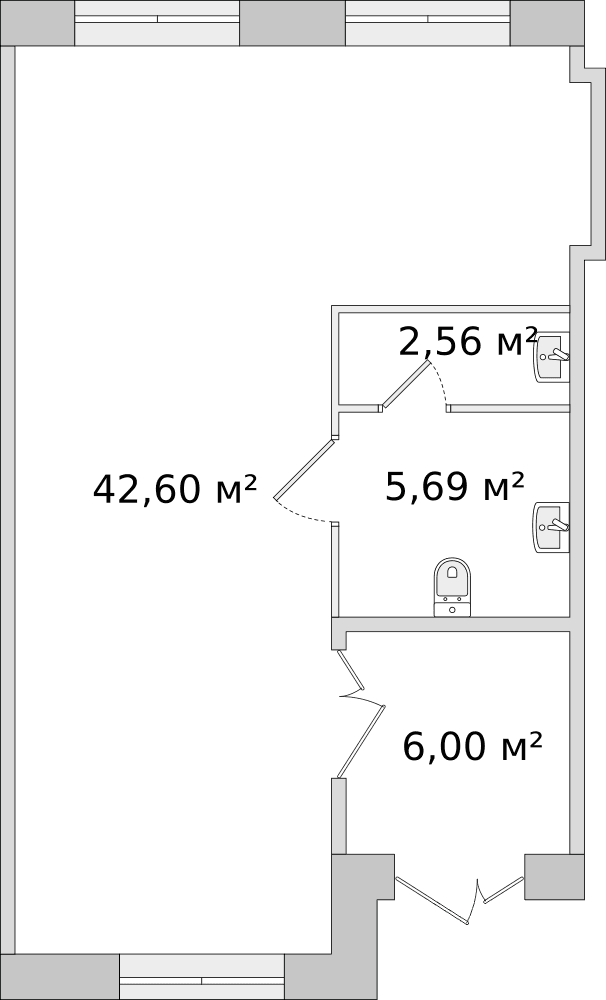 Санкт-Петербург, ул. Плесецкая - 56.9 м²